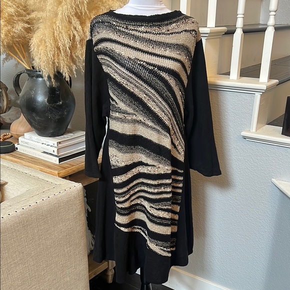 Scala Vintage Abstract Long Sleeve Linen Blend Midi Dress Size Large - Picture 1 of 7